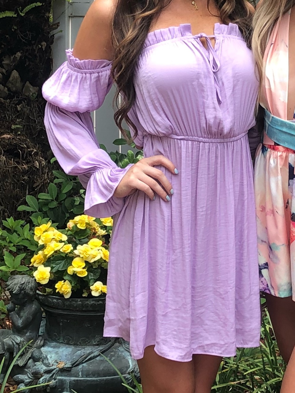Forever 21 Lilac Off-Shoulder Long Sleeve Dress